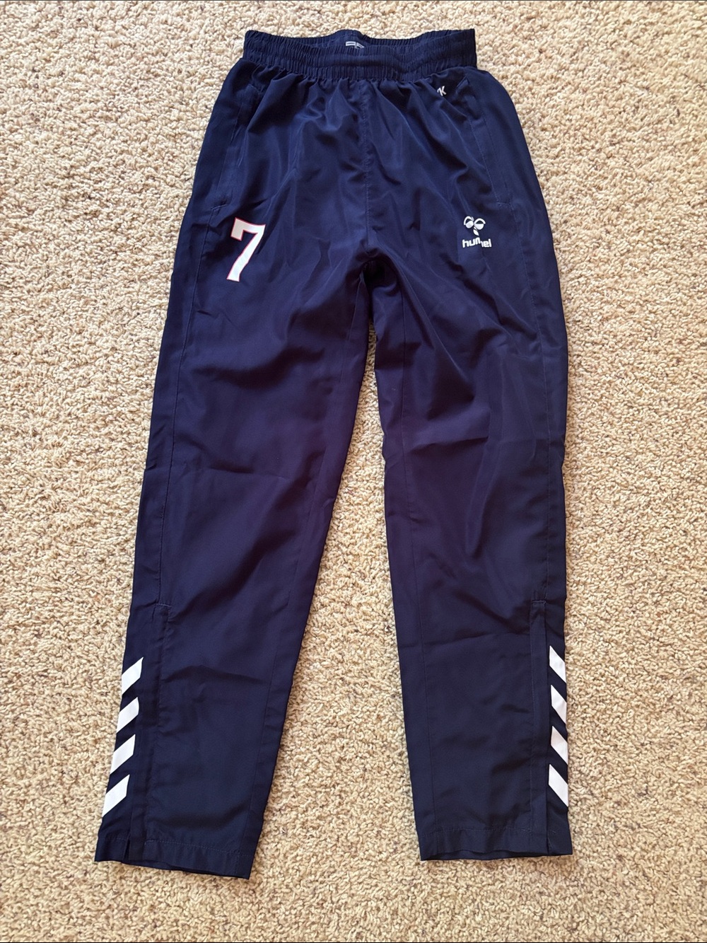 Hummel Navy Kids Joggers with White Chevron and Number 7